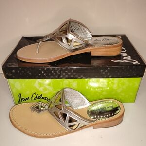 Sam Edelman Silver Thong Sandals with Crisscross Straps